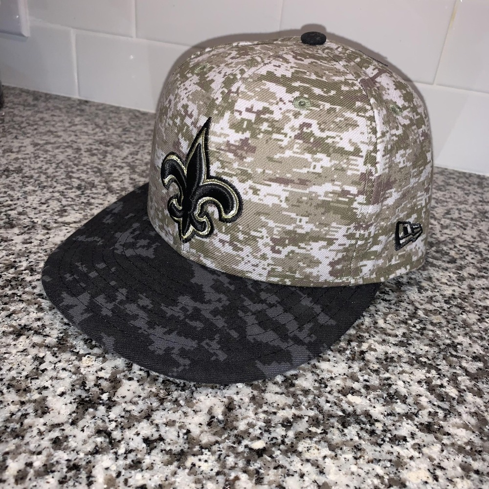 New Orleans Saints Hat Cap Mens 7 1/8 Salute To The Troops Camo Breast Cancer